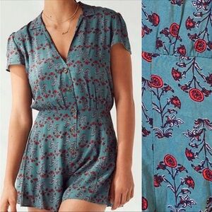Urban Outfitters Susana Teal and Red Floral Romper